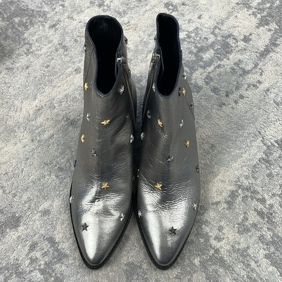NIB Zadig & Voltaire Tyler Vintage Metallic Silver Star Ankle Boots Leather 41 - Picture 8 of 16